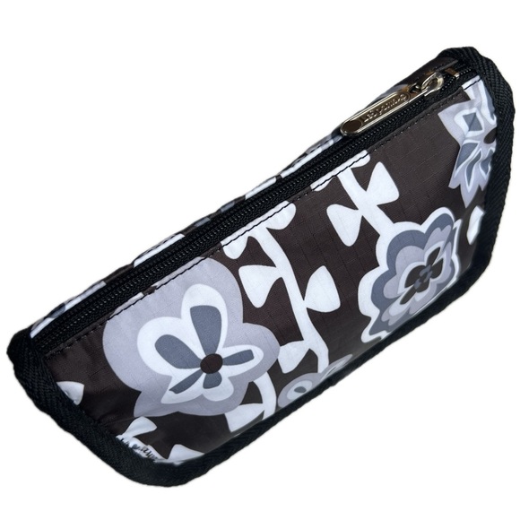 leSportsac Cosmetic Bag Hawaii Zippered Pouch Floral Black White Gray - Picture 10 of 17